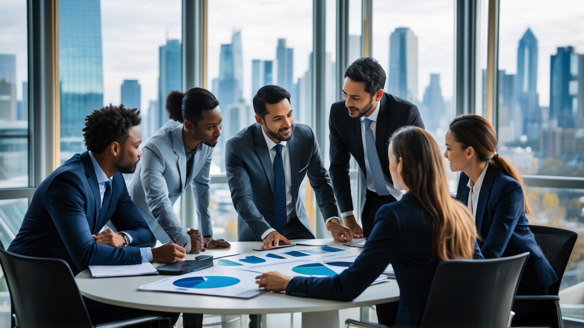 Modern office with diverse professionals